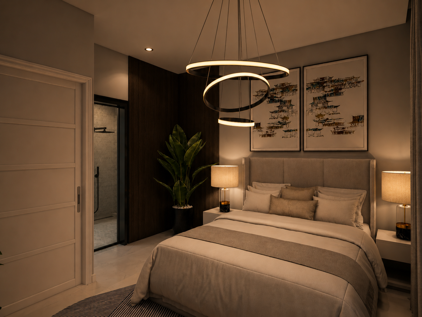 The Meridian condo second bedroom, night